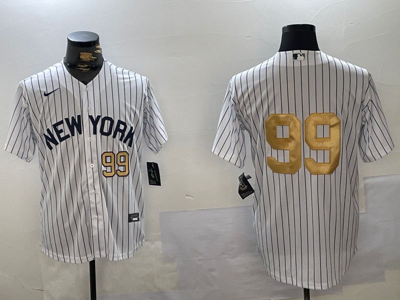 Men New York Yankees #99 Judge White Stripe Fashion Nike 2024 MLB Jersey style 6